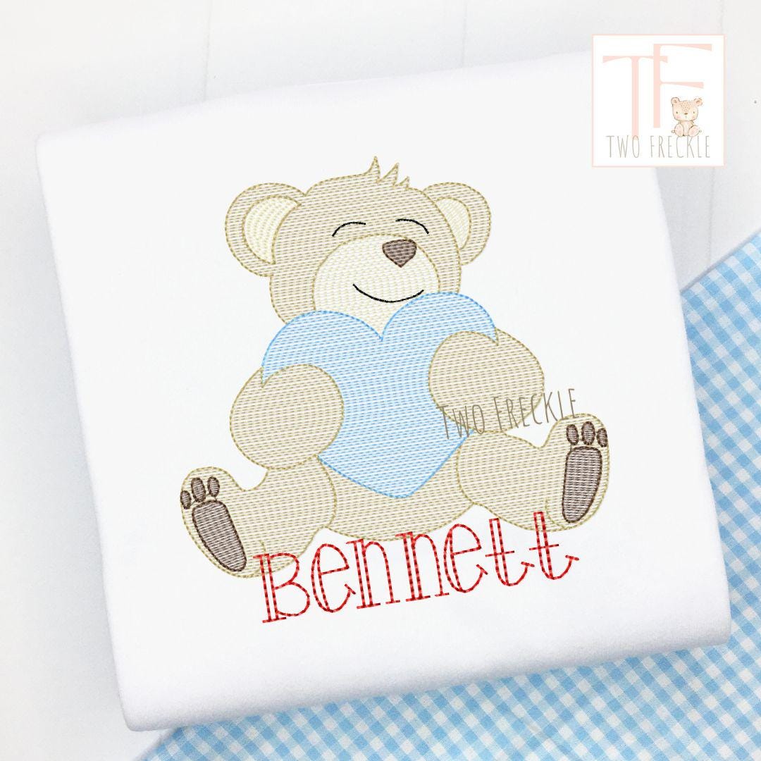 Boys embroidered personalized Valentine&#39;s Day Bear holding heart shirt.