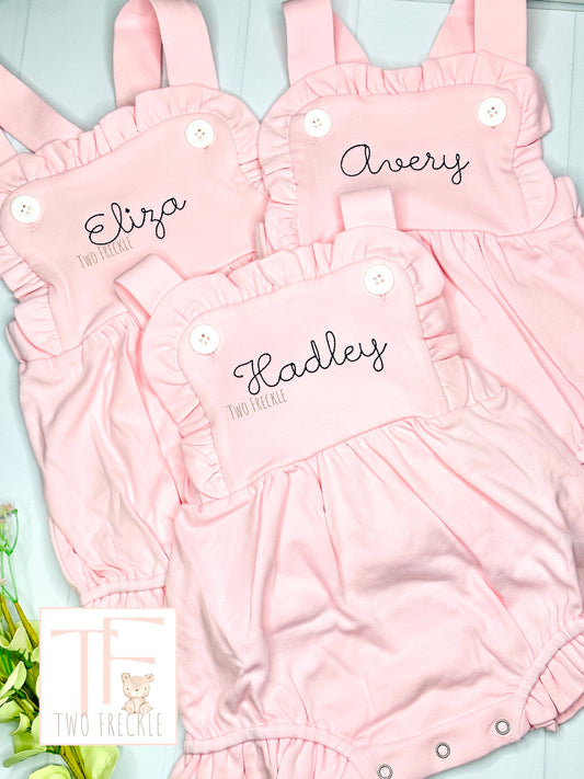 Pink Monogrammed Ruffle Summer Romper