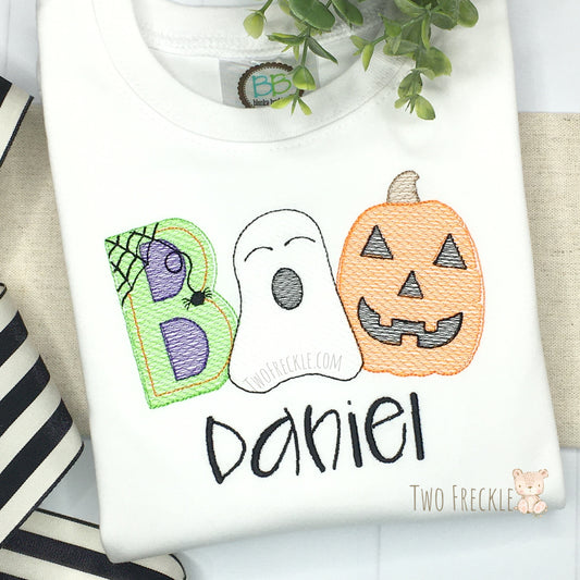 Boys Boo Ghost Embroidered Shirt