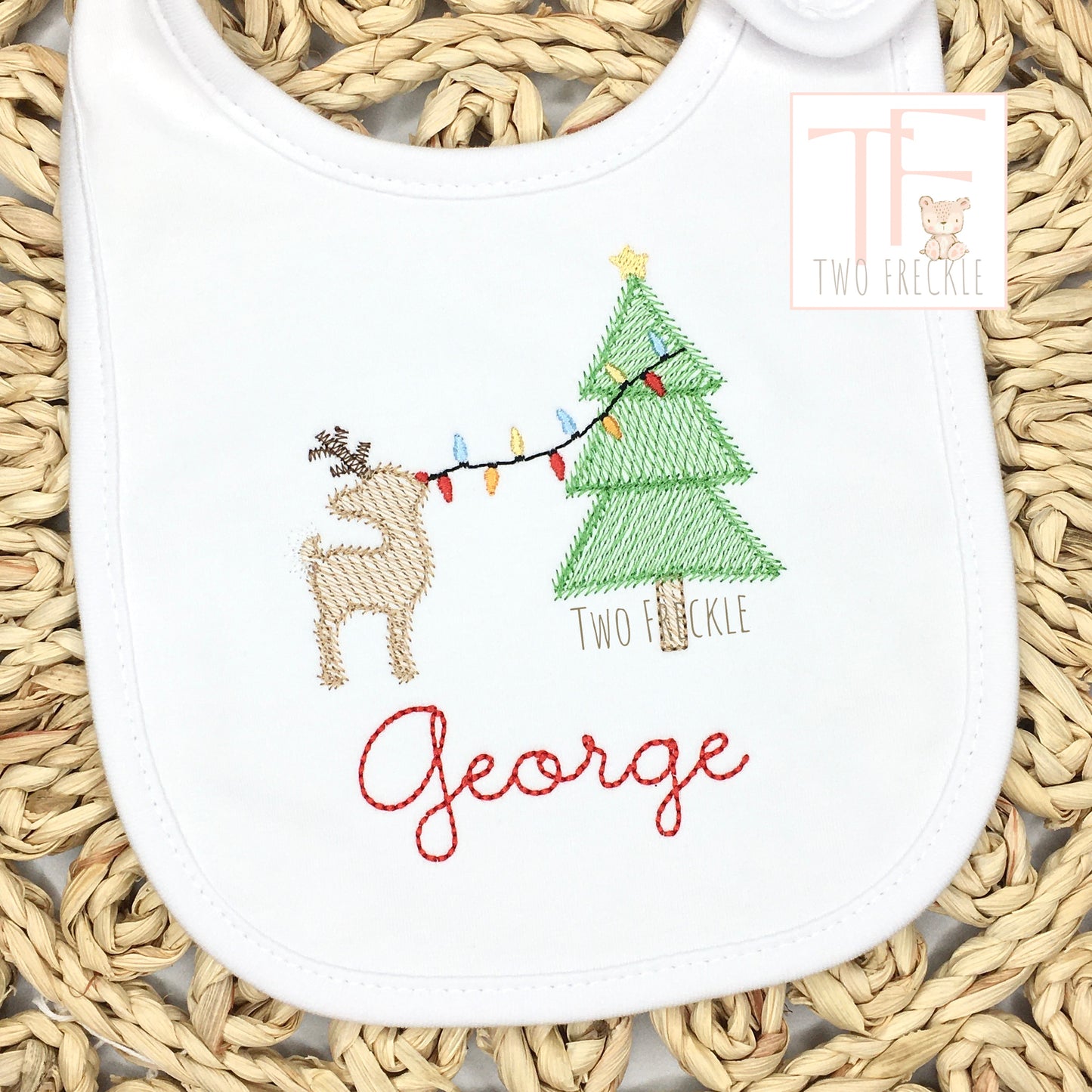 Personalized Christmas Bib, Baby Boy Reindeer Bib, Christmas Burp Cloth, Christmas Tree Boys Embroidered Bib, Baby Shower Gift, or Bodysuit