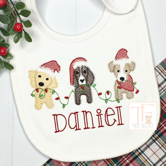 Christmas Puppies Wrapped in Lights Bib