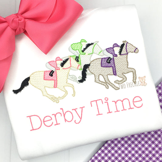 Girls Racing Derby Horses Embroidered Shirt