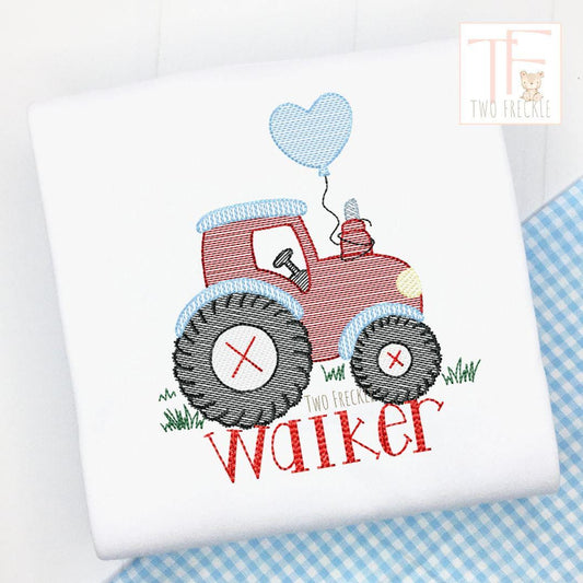 boys Valentine&#39;s Day tractor personalized embroidered shirt or bubble