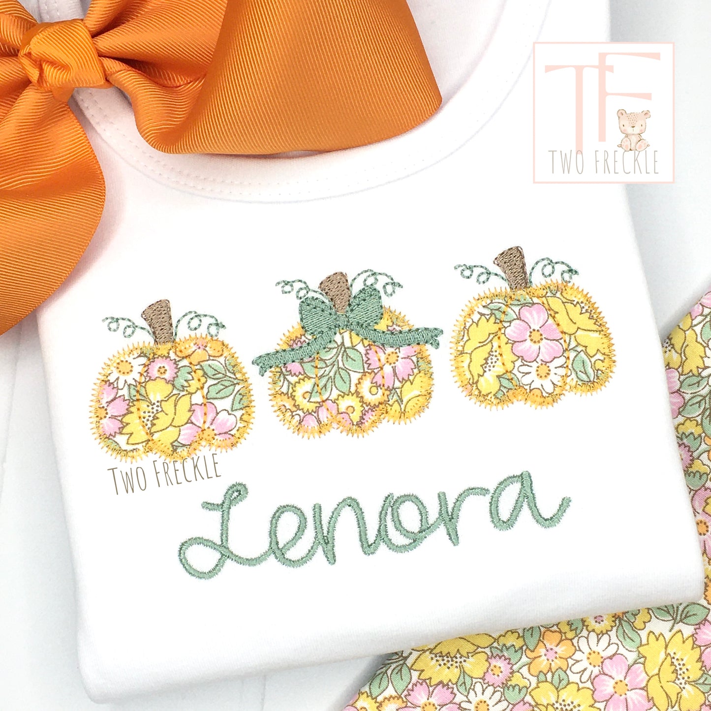 Floral Pumpkin Trio Applique with Bow