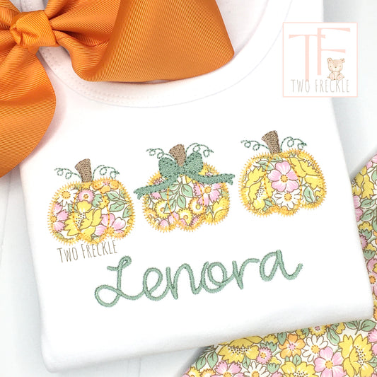 Floral Pumpkin Trio Applique with Bow