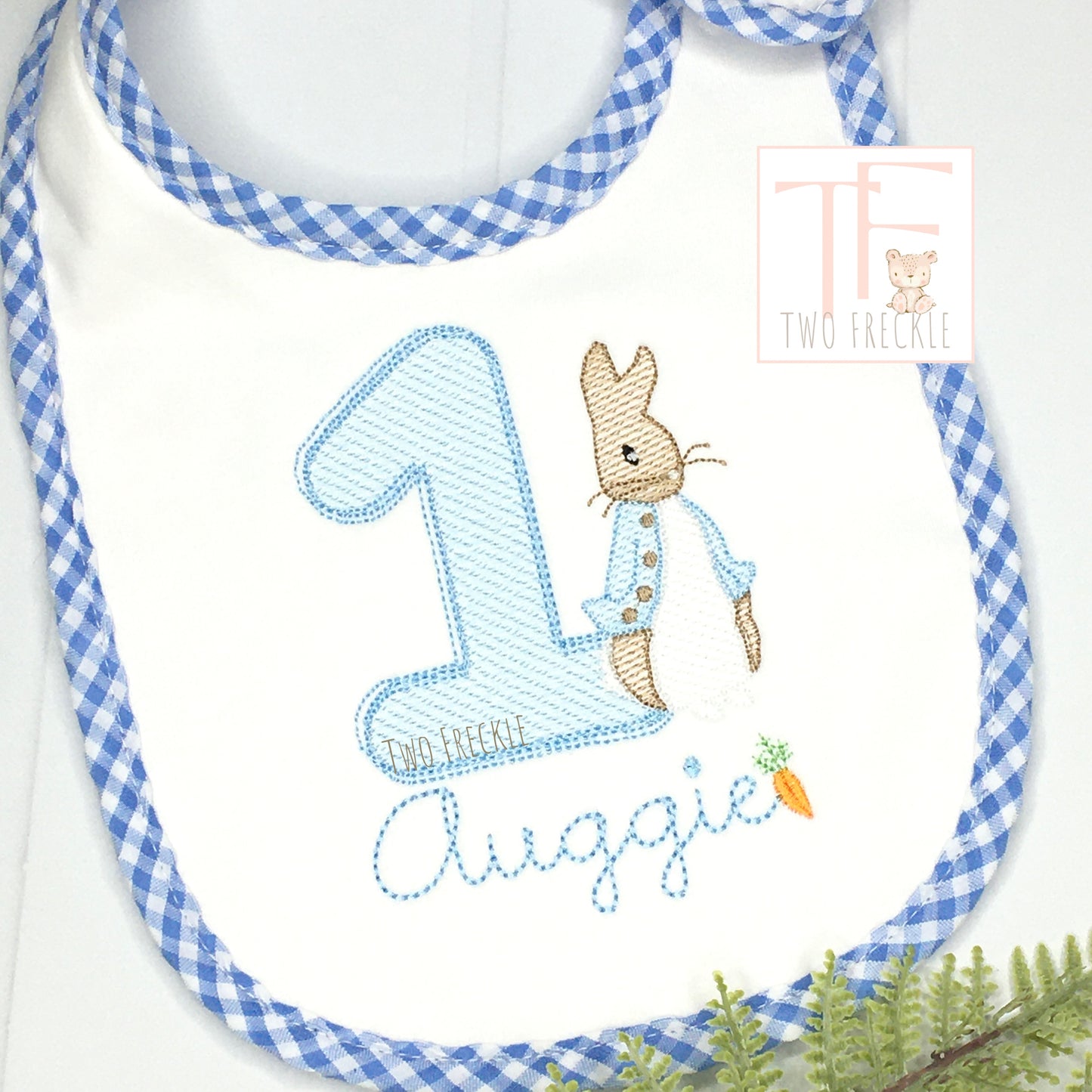 Rabbit First Birthday Bib