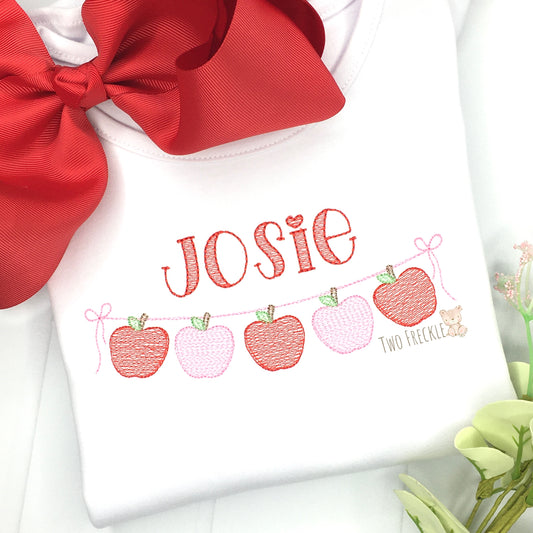 Pink & Red Apple Bunting Embroidered Shirt