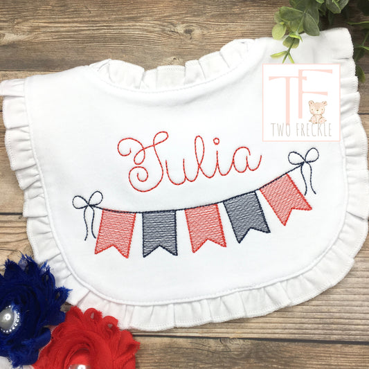 Patriotic Banner with Name Baby Bib, Burp Cloth or Bodysuit