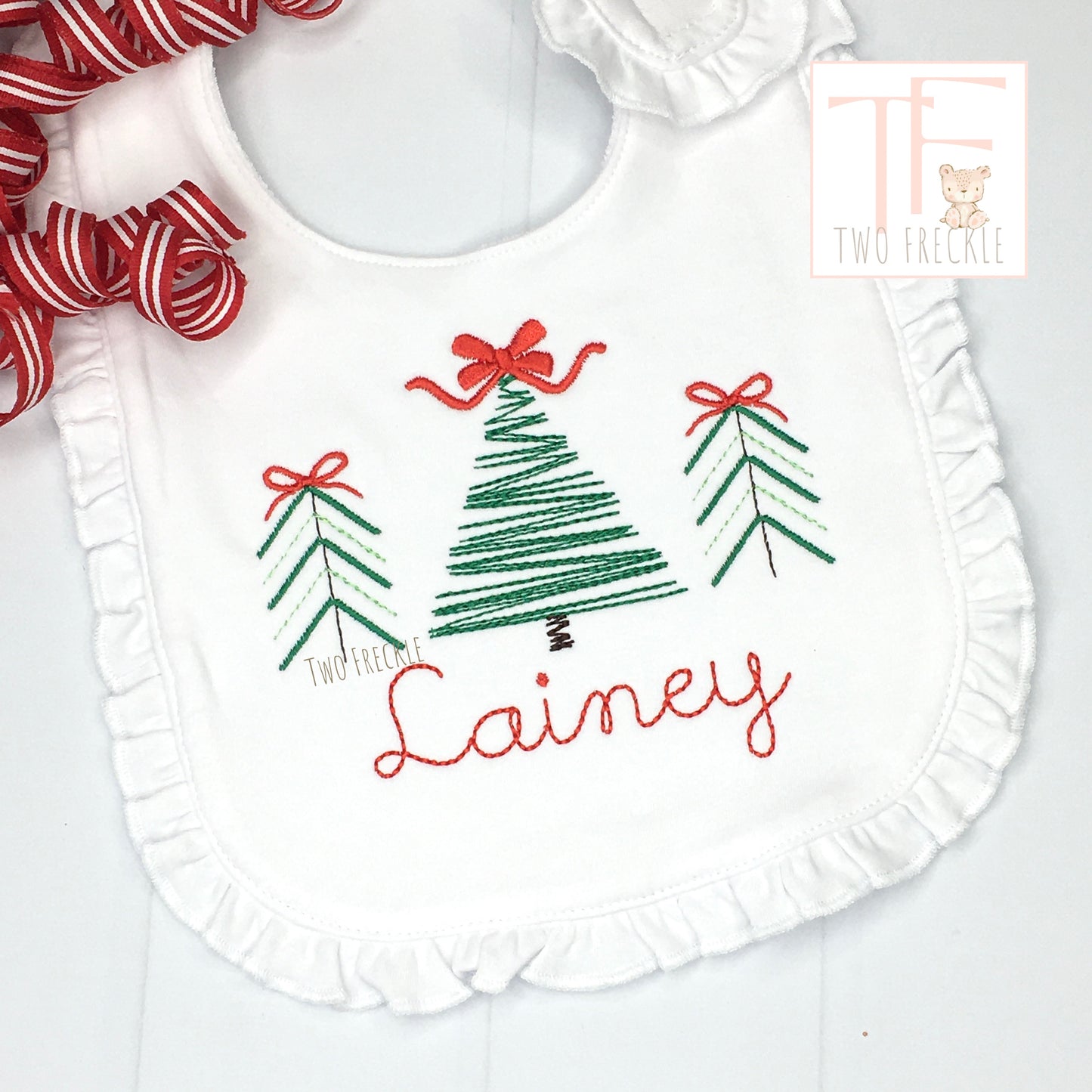 Girls Embroidered Christmas Tree Bib