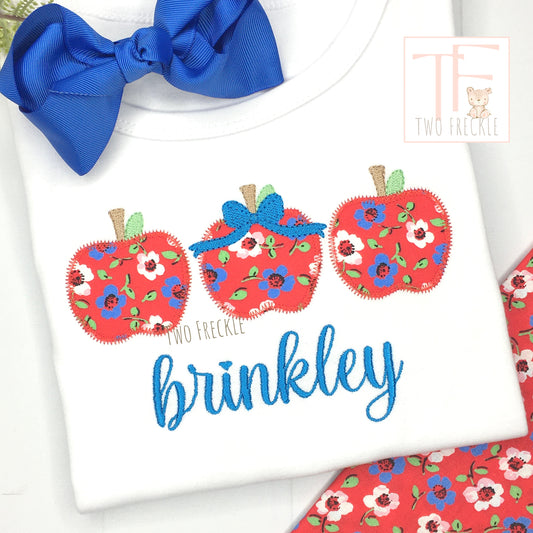 Apple Trio with Bow  Applique School Shirt