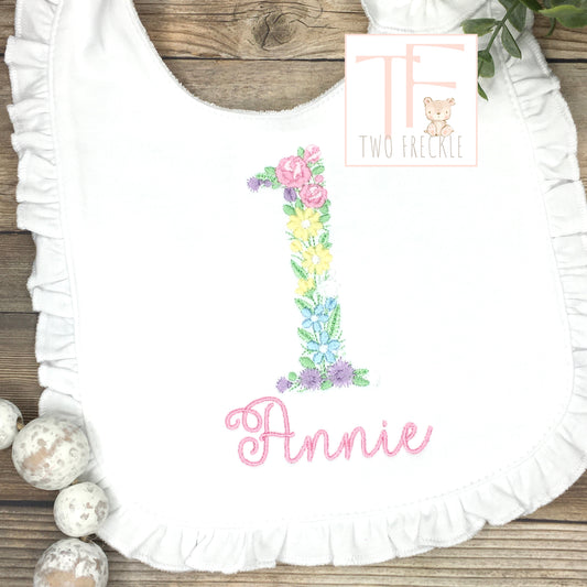 Floral First Birthday Bib