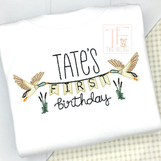 First Birthday Ducks with Banner Embroidered Shirt