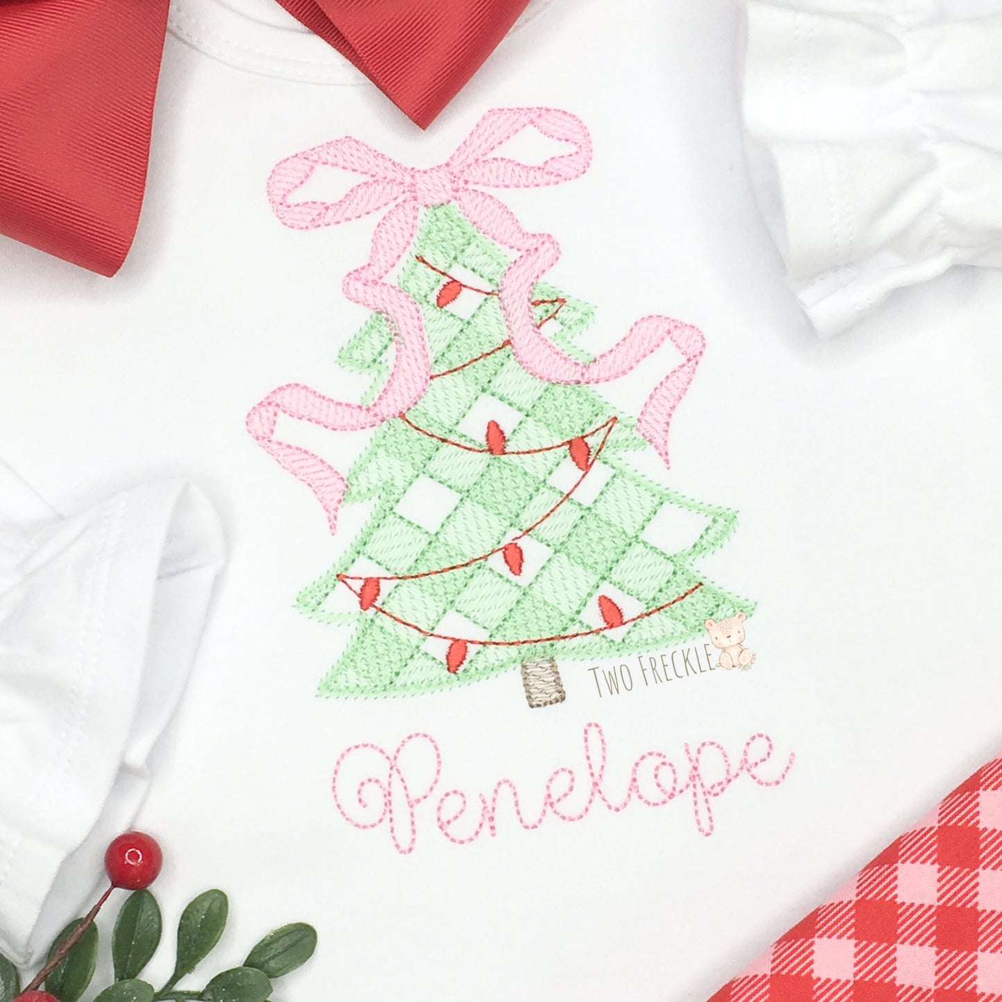 Gingham Christmas Tree Christmas Embroidered Shirt