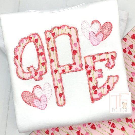 Valentine's Day Triple Heart Monogram Applique Shirt