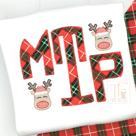 Boys Reindeer Plaid Christmas Monogrammed Mini Applique Shirt