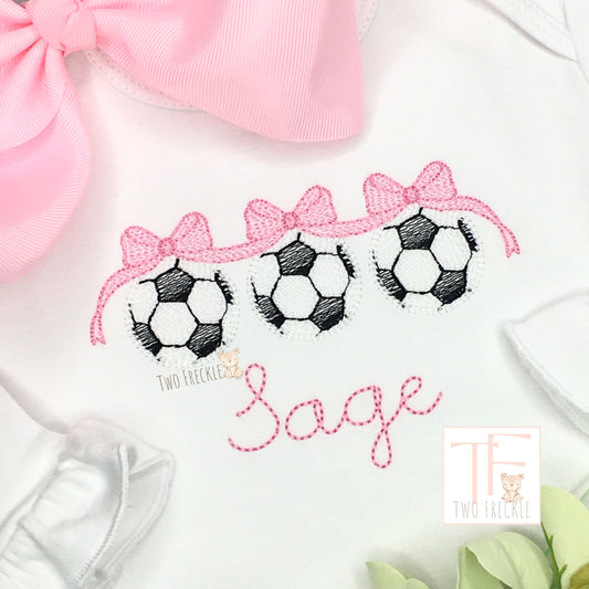 Girls Soccer Personalized Shirt - Embroidered Soccer Balls with Bow