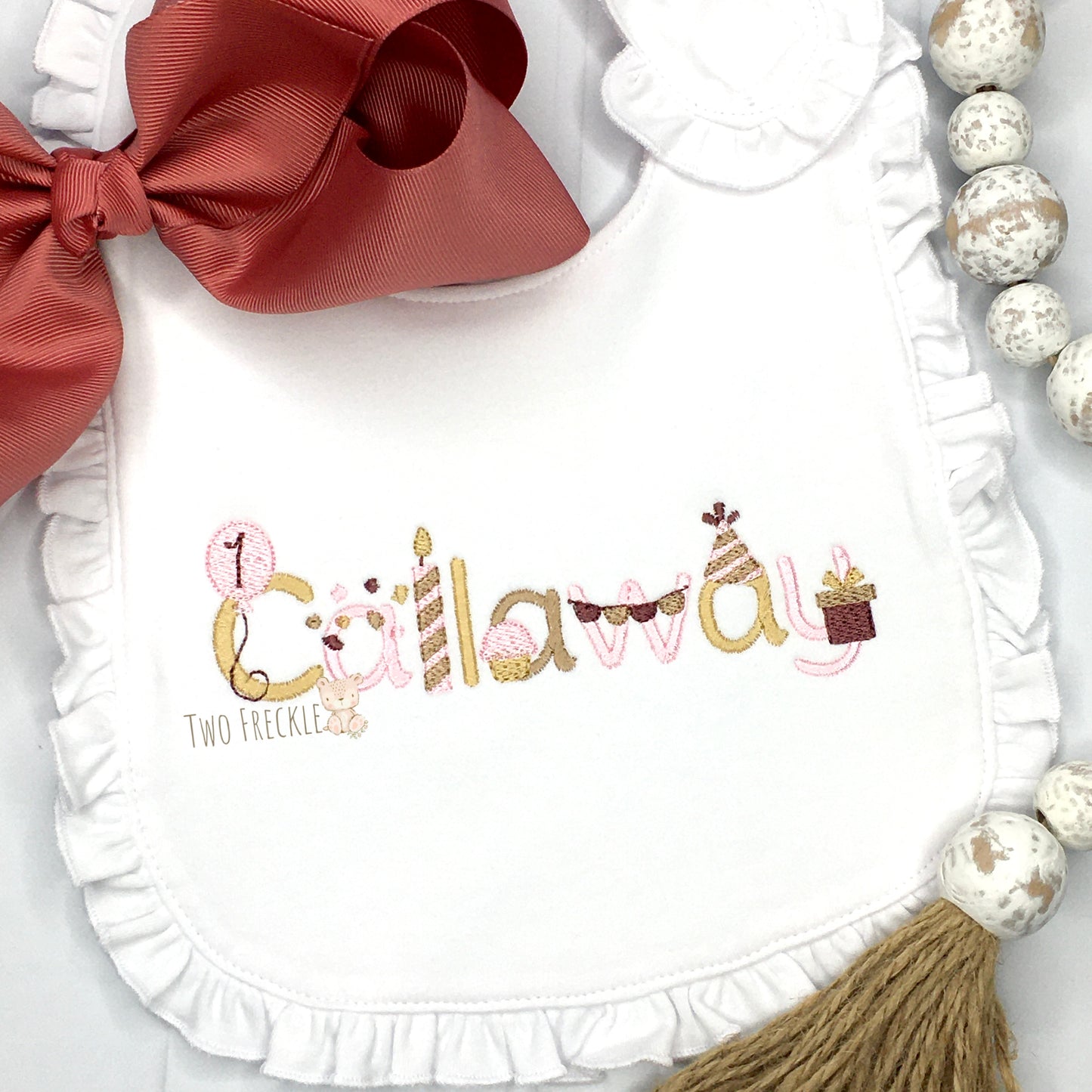 Personalized First Birthday Embroidered Bib - Boho Colors