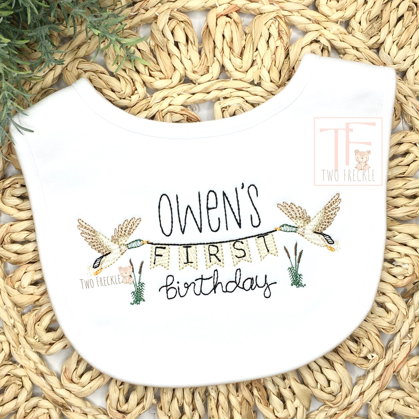 First Birthday Ducks with Banner Embroidered Bib