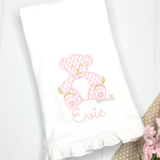 Chic Teddy Bear Baby Bib, Burp Cloth or Bodysuit