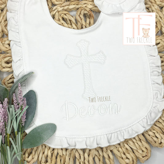 Baby Christening Cross - White on White