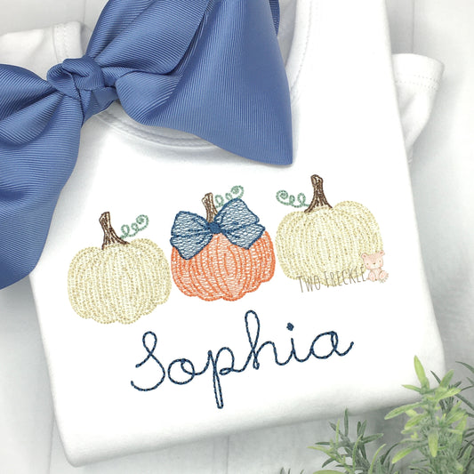 Vintage Pumpkins with Bow Trio Embroidered Shirt