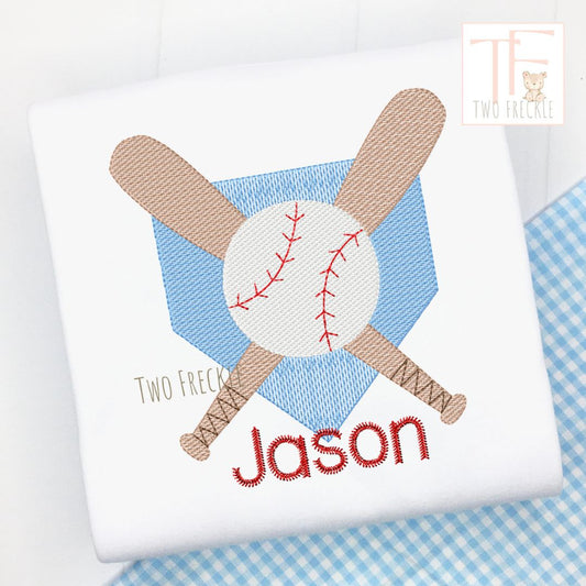 Baseball Plate and Bats Embroidered Shirt