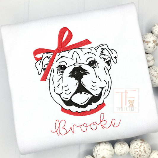 Girly Bulldog with Bow Embroidered Shirt