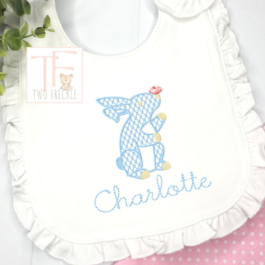 Chic Bunny with Flower Baby Bib, Burp Cloth or Bodysuit