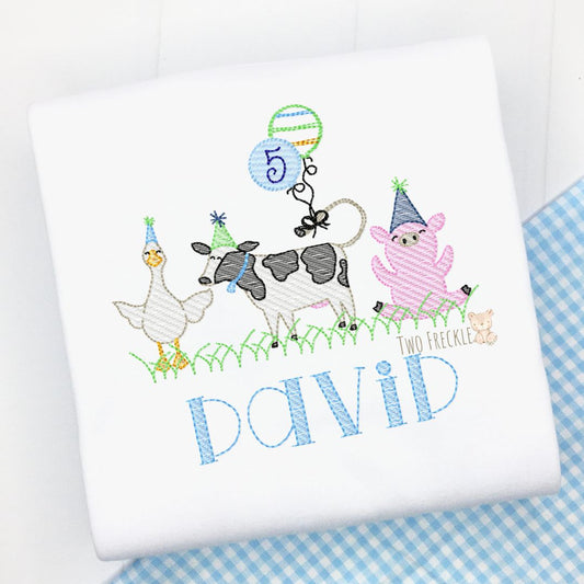 Farm Animals Boys Embroidered Birthday Shirt