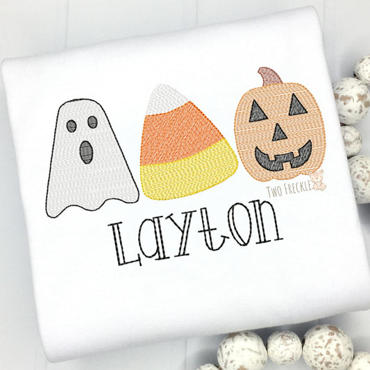 Ghost, Candy Corn, Jack-O-Lantern Embroidered Shirt