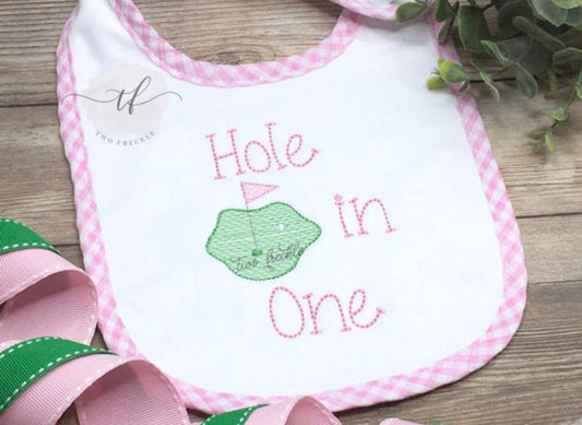 Pink Hole in One Birthday Bib, Bodysuit, or Bubble