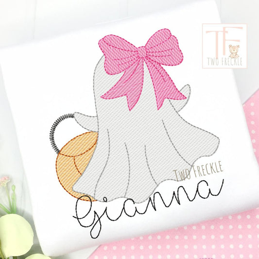 Girls Personalized Halloween Ghost with Bow Shirt