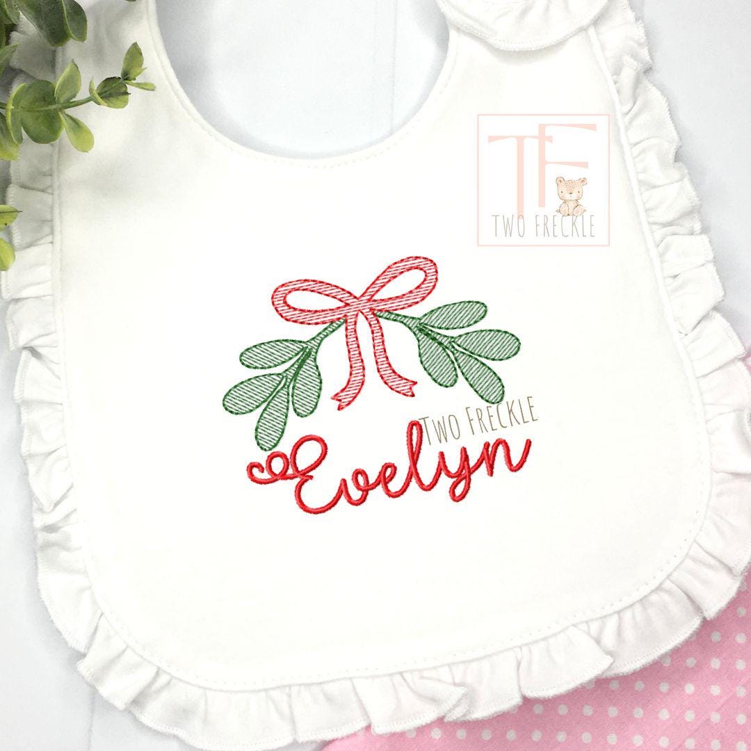 Girls Christmas Mistletoe Frame Bib