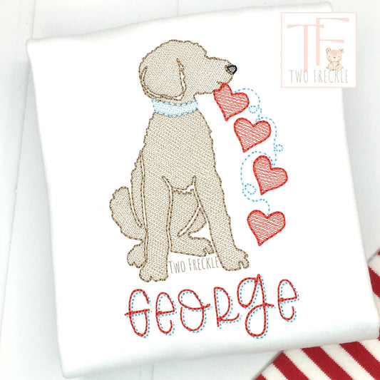 Boys Valentine’s Day Shirt, Puppy Personalized Bib, Embroidered Golden Doodle, Valentine's Baby Gown, Boys Valentines Bib, Labradoodle Bib