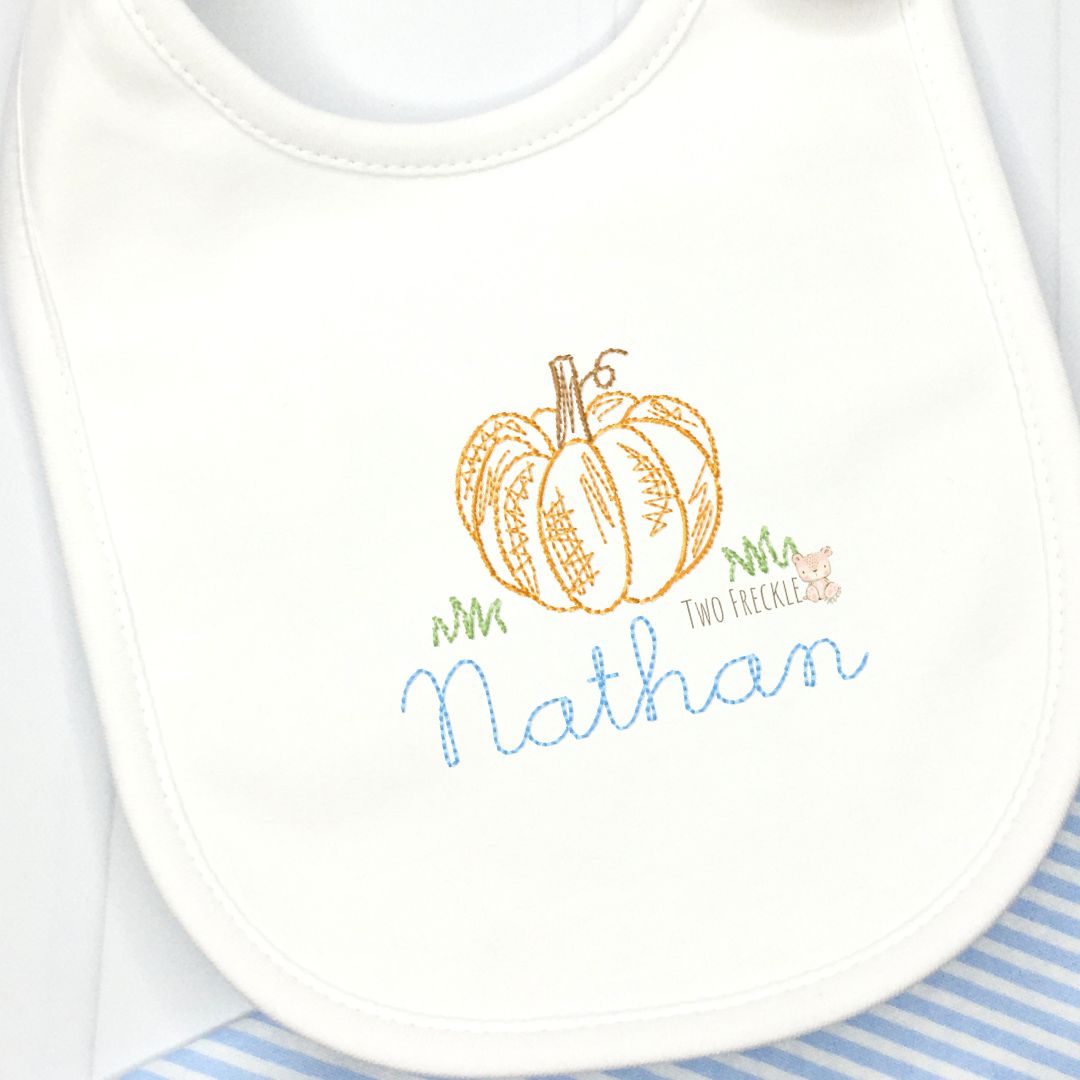 Boys Scribbly Pumpkin Embroidered Bib