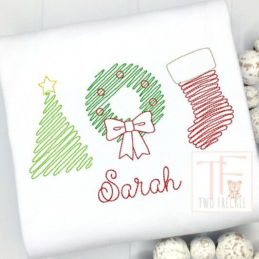 Christmas Tree, Wreath, Stocking Embroidered Shirt