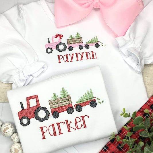 Tractor with Christmas Tree Shirt