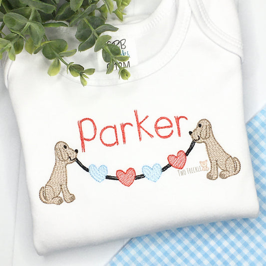 Boys Puppy Valentines Day Shirt - Red Thread