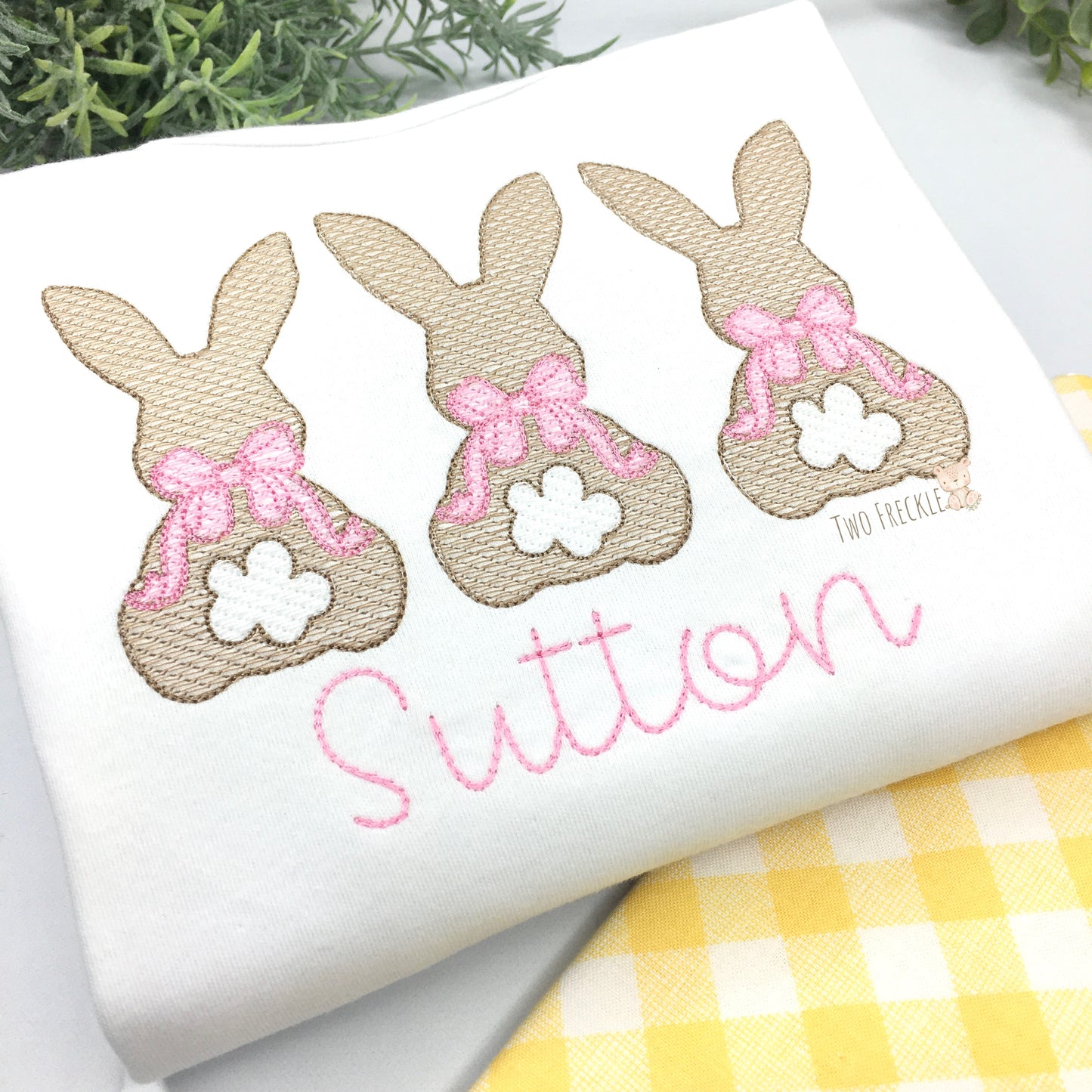 Girls Easter Bunny with Bow Embroidered Shirt