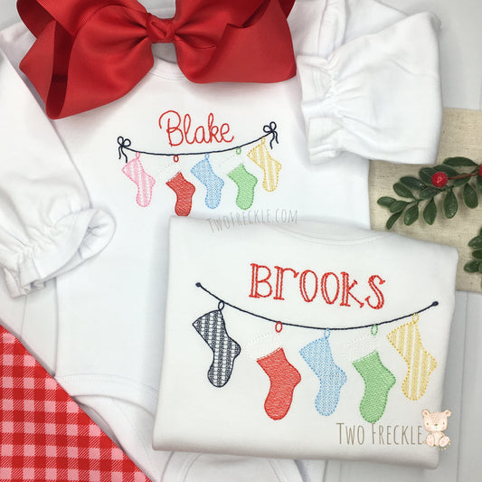 Hanging Christmas Stockings Embroidered Shirt