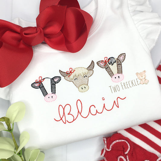 Girls Cow Trio Embroidered Shirt