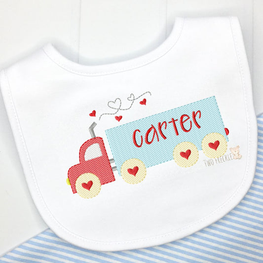 Boys Valentine's Day Tractor Traler Bib