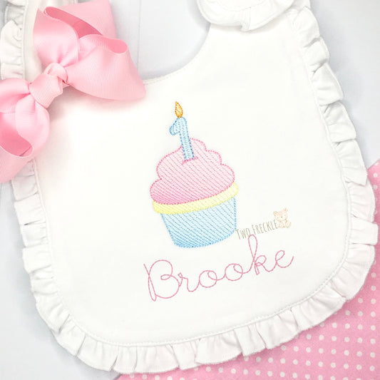 First Birthday Cupcake Bib - Blue & Pink