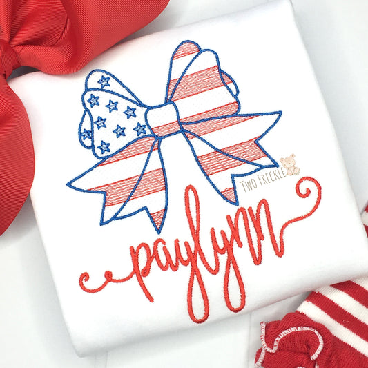 American Flag Bow Embroidered Shirt