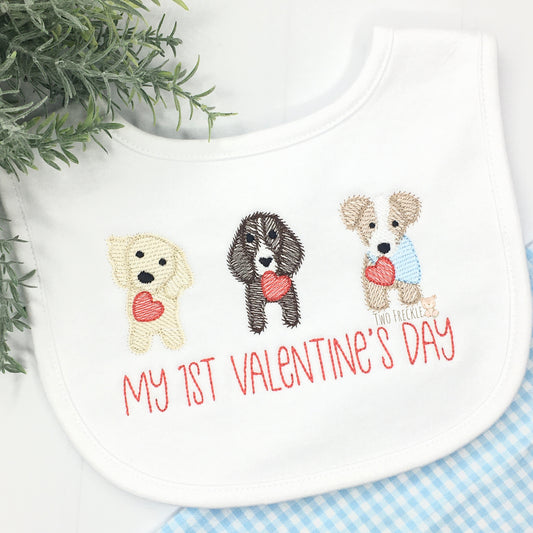 First Valentines Day Bib, Puppy with Heart Bib