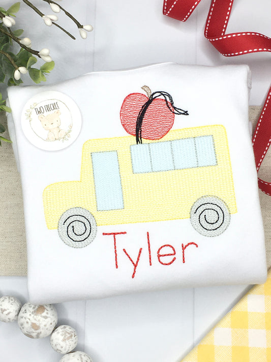 School Bus Carrying Apple Embroidered Back to School Shirt