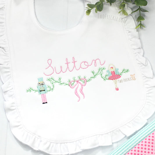 Pink Nutcracker & Sugar Plum Fairy Christmas Bib