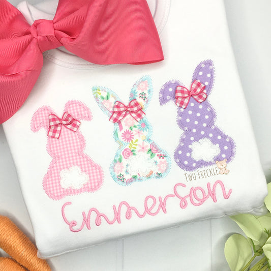 Girls Cottontail Bunnies, Easter Applique Personalized Girls Embroidered  Shirt, Romper, or Baby Bodysuit