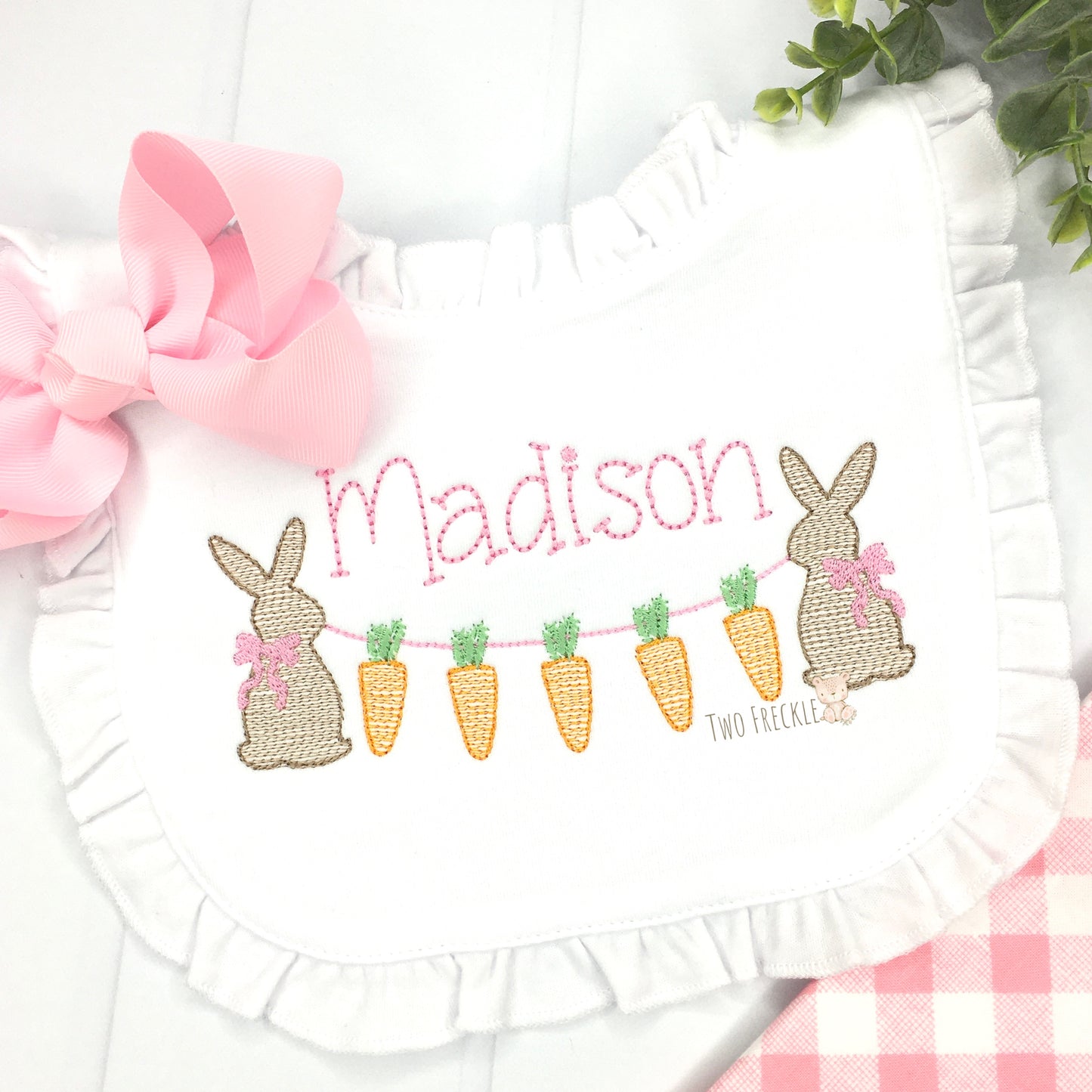 Girls Easter Bunny Carrot Framed Bib