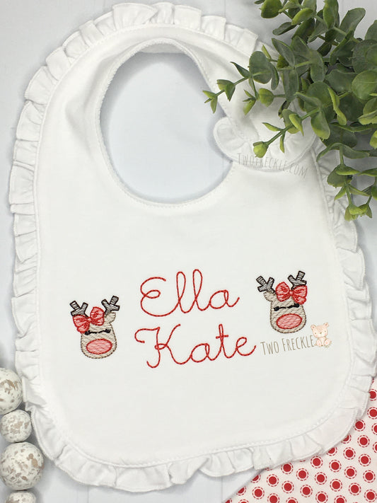 Girls Reindeer Mini Personalized Bib